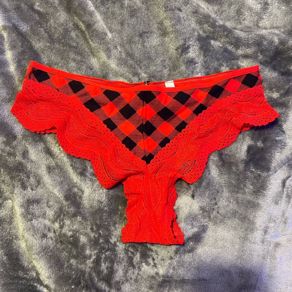 Victoria’s Secret Black and Red Cotton and Lace Cheeky